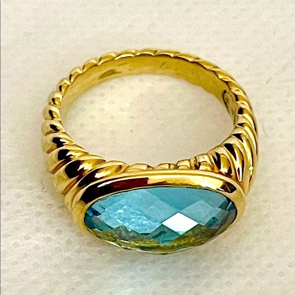David Yurman Solid 18k Gold Blue Topaz Noblesse Ring - Size 7